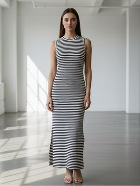 Striped Black & White Sleeveless Dress